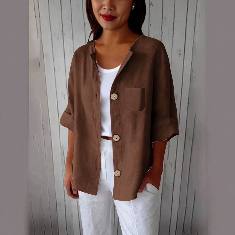 Summer Retro Fashion Linen Cotton Short Sleeve Loose Cardigan + Shirt