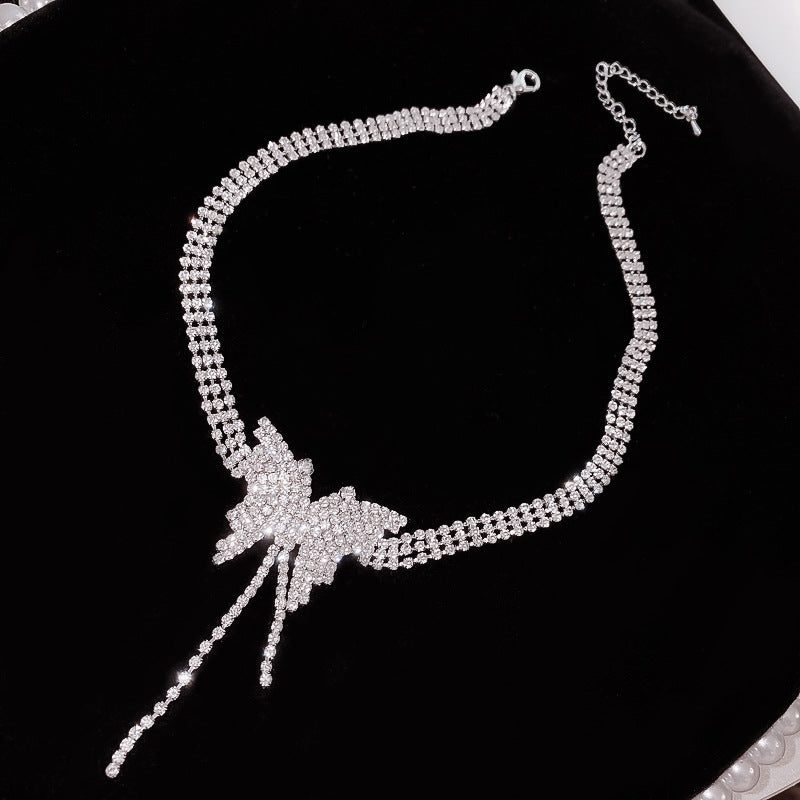 Rhinestone Pearl Butterfly Tassel Necklace – Korean-Inspired Style - view 10