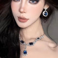 Banquet Luxury ~ Super Sparkle Rhinestone Geometric Flower Stud Earring Necklace Set Women Clavicle Chain Light Luxury Premium Necklace