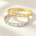 10K Flower Tube Four Leaf Clover Width Slim Cut Bangle Copper Coated 18K Gold Fashionable Versatile Full Diamond Bracelet Light Luxury Elegant Hand Jewelry