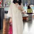 Cotton Linen Heavy Embroidery Long Dress, 4 Colors Available
