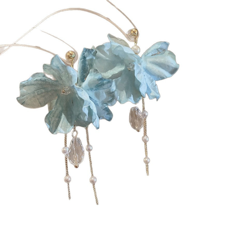 Chiffon Flower Tassel Drop Earrings - view 5