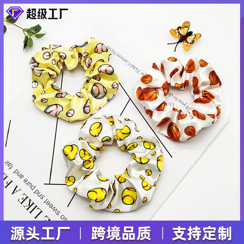 Custom Large Cord Hair Tie Overseas Round Spring/Summer Women Cartoon Color Ding Printed Basketball Fabric Art Large Cord Hair Tie