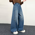 Girls' Stitched Curved-Leg Wide-Leg Jeans - Casual