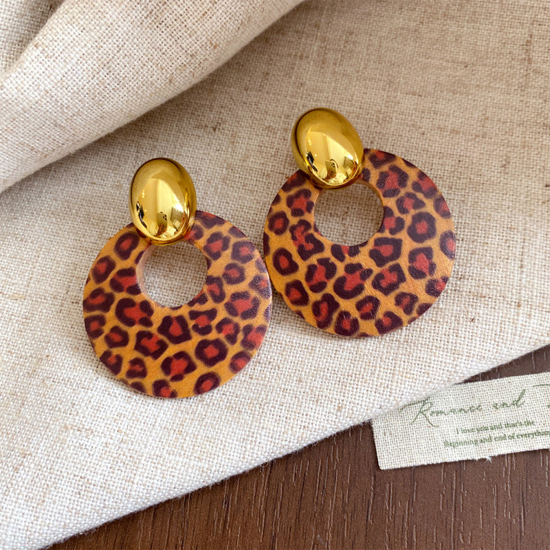 Vintage Round Wooden Drop Earrings - view 7