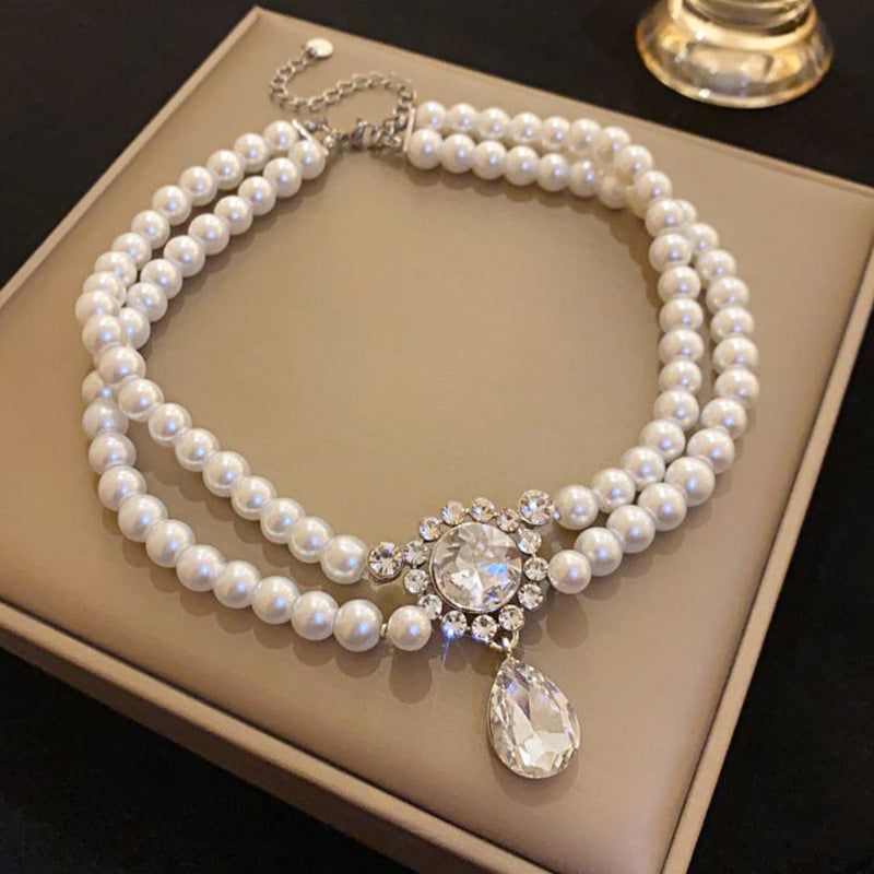 French-Style Zircon Beaded Pearl Pendant Necklace - view 7
