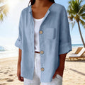 Summer Retro Fashion Linen Cotton Short Sleeve Loose Cardigan + Shirt