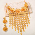 Middle East Dubai Bride Jewelry Set Africa Women Statement Flower Fringe Necklace Earrings Set Stock Wholesale