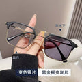 Gray Photochromic Myopia Glasses Anti-Blue Metal Pair Bridge Tech Guy Frame Trendy Style Retro Personality Browline Prescription Sunglasses