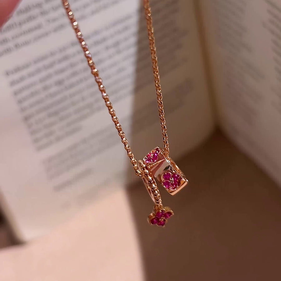 Vintage Rhinestone Flower Round Pendant Necklace - view 4