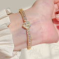 Overseas In Stock Flower Cubic Zirconia Bangle Light Luxury Fashionable Influencer Elegant Bracelet Premium Mother of Pearl Four Leaf Clover Jewelry