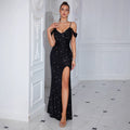 Women's Spaghetti Strap Off-Shoulder Sequin Slim Fit Sexy Evening Gown Banque...