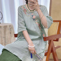 New Chinese Style Modified Cheongsam Dress, Cotton Linen Embroidery Tea Dress
