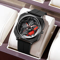 New Square Mens Watch Wheel Hub Rotation Motion Quartz Watch Overseas Hot Sale Fashionable Silicone Band Sports Waterproof Watch