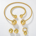 EU/US Import 18K Gold Fashionable Copper Bead Wear Jewelry Twist Necklace Bracelet Set Earrings Ring Africa Banquet Set
