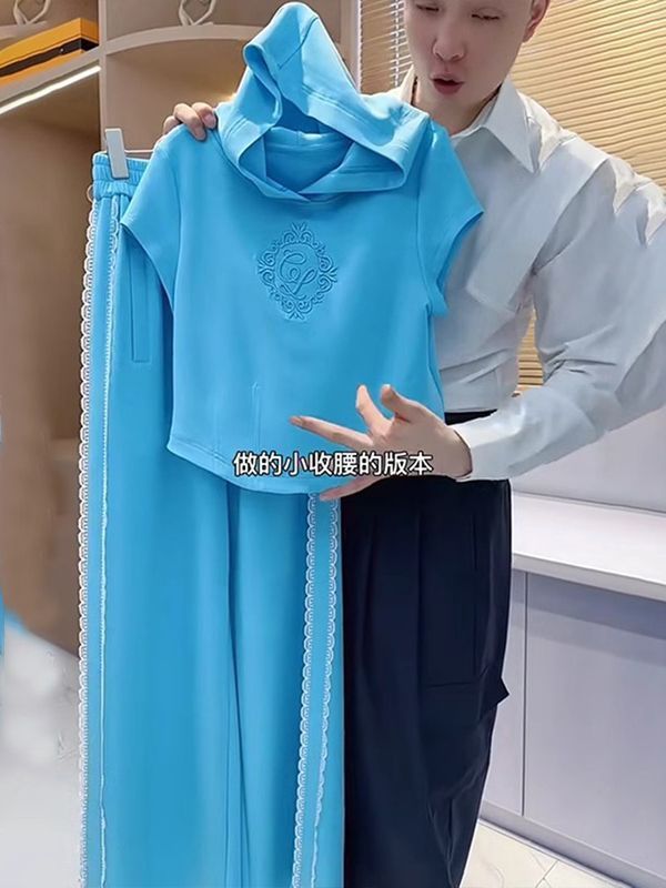 欧货运动套装女夏季2025新款时尚洋气设计感高档宽松阔腿裤两件套