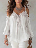 Fall Casual Off-Shoulder Tie-Front Shirt + Camisole