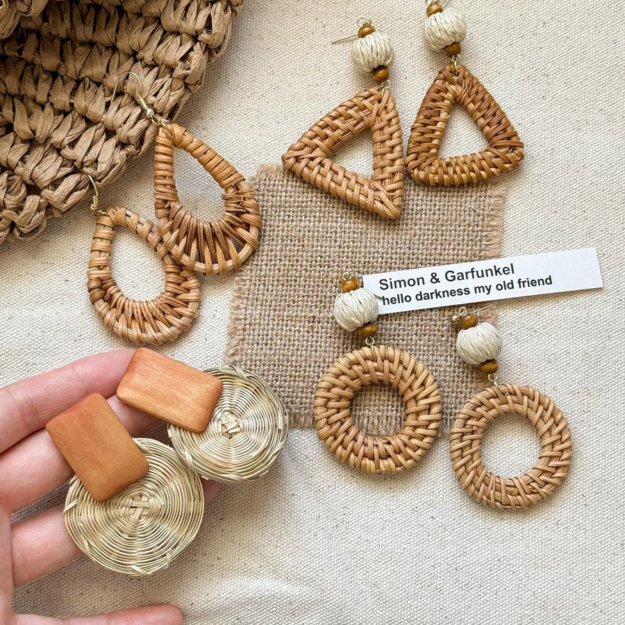 Bohemian Woven Straw Statement Earrings - view 3