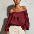 Casual Linen Cotton Lantern Sleeve Off-Shoulder Lantern Shirt