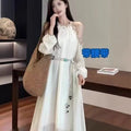 Women's Bohemian Vacation Off-Shoulder Belt Dress + Long Skirt 2026 - Red