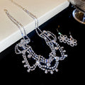 Silver Flower Full Diamond Cutout Flower Jewelry Set Wedding Party Necklace Light Luxury Niche Social Necklace Women