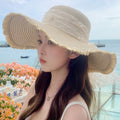 新款甜美大蝴蝶结遮阳草帽女 时尚气质大帽檐太阳帽户外防晒帽子