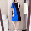 Color-Block Short Sleeve Fitted Mid-Length Dress, Commute Style