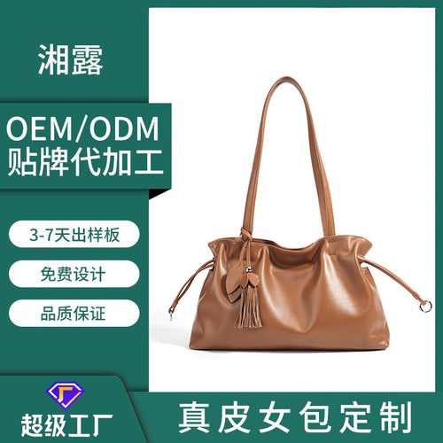 2026年早春新款时尚简约大容量托特真皮女包小众设计出行单肩包包