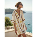 Bohemian Print V-Neck Loose Beach Dress, Summer Sun Protection