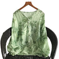 Summer Slimming 3/4 Sleeve V-Neck Printed Lightweight Shirt