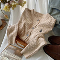 Women's Fall-Winter Retro Embroidered Knit Long Sleeve Crew Neck Sweater + Cardigan + - White
