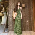 Green Plaid Camisole Backless Fitted Long Dress, 2026