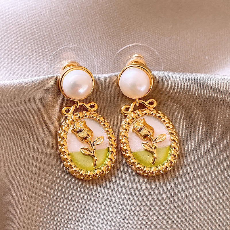 Monet Garden Floral Pearl Stud Earrings - view 11