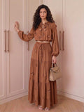 Fall Gentle Lantern Sleeve Crew Neck High Waist Fitted Shirt + Skirt Set