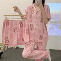 Women's Summer Japanese Short Sleeve Cardigan + Pants 3-Piece Set 2026 - 3-Piece Set Cardigan Apricot