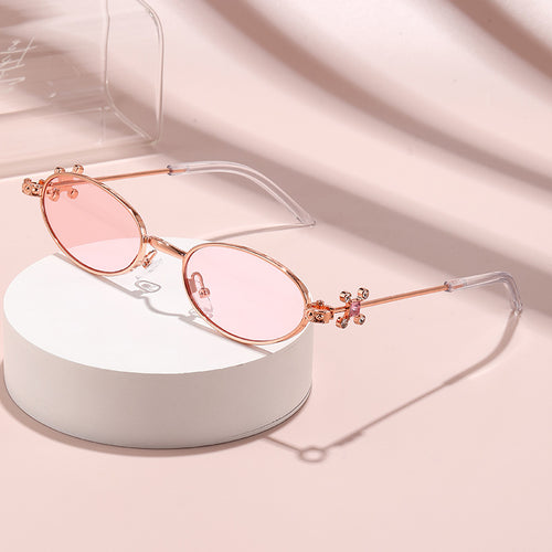 Metal Diamond Temple Fashionable Sunglasses Women Sunglasses Round Anti-Blue Plano Overseas Bare Face Sunglasses
