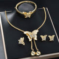 Overseas Bestseller Western Light Luxury 18K Rhinestone Butterfly Pendant Necklace Bracelet Set Earrings Ring India Women Set