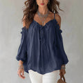 Fall Casual Off-Shoulder Tie-Front Shirt + Camisole