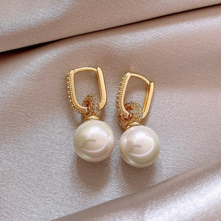 Zircon Heart and Pearl Geometric Stud Earrings – French Vintage Style - view 8