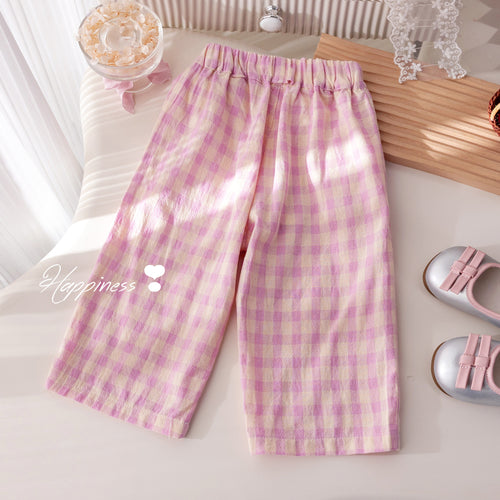 Girls' Plaid Wide-Leg Pants - Trendy Young Girls