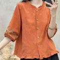 Women's Summer New Chinese Linen Cotton Embroidered Lantern Sleeve Lantern Shirt 2026 - Purple