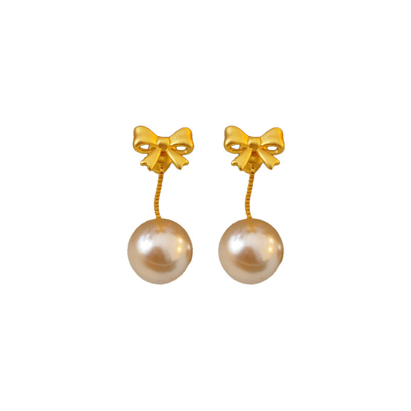 French Pearl Bow Two-Way Stud Earrings - view 5