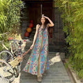 French Retro Floral Camisole Beach Long Dress