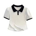 Plus Size Structured Shoulder T-Shirt - Doll Collar Faux Two-Piece Top Women