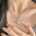 Western Fairy Baby Girl Navy Necklace Multi-Layer Crystal Cubic Zirconia Split Heart Pendant Neck Premium Chain Clavicle Chain N6354