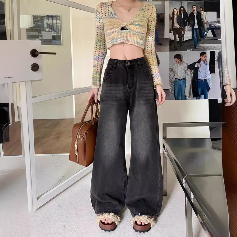 Summer Retro Slimming Plus Size High Waist Loose Wide Leg Straight Leg Pants