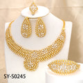 Middle East Jewelry Statement Full Diamond Net Form Flower Cubic Zirconia Necklace Bracelet Set Earrings Ring Set India Bride Jewelry