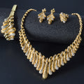 New Dubai 18k Leaves Full Diamond Jewelry Africa Cutout Grain Bride Necklace Earrings Set Bracelet Ring Set