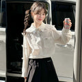 Girls' Bow White Shirt & Pleated Skirt Set