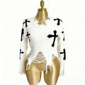 Cross Pendant Distressed Fringe Knit Pullover Sweater, Dark Style